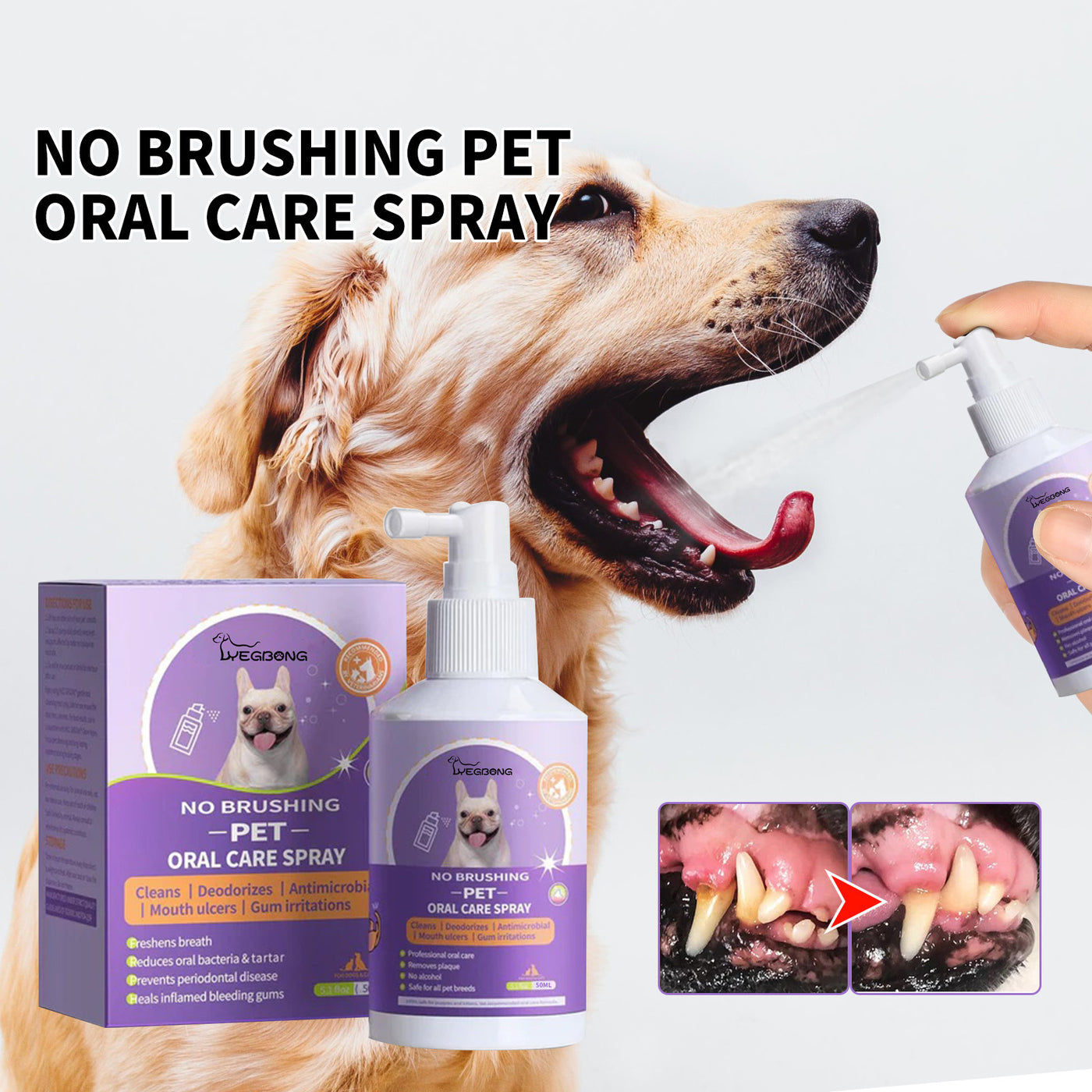 Pet Dental Cleaning Spray – Instantly Removes Tartar, Plaque & Bad Breath for Dogs & Cats | Emira Fix