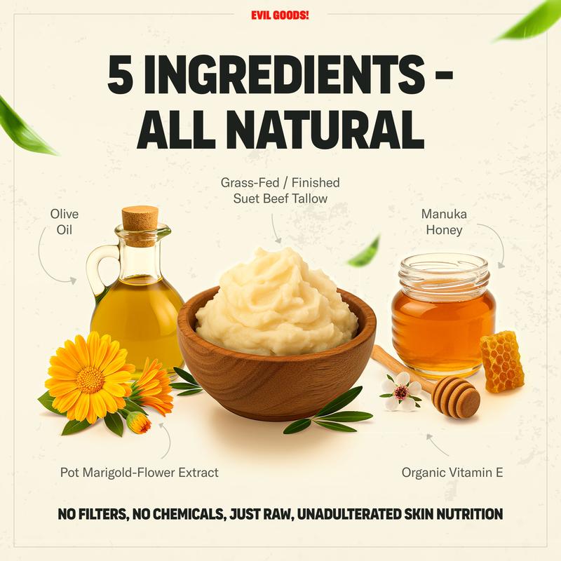 Whipped Beef Tallow & Manuka Honey Balm – Organic Moisturizer for Face, Body & Lips | Deep Hydration, 100% Natural