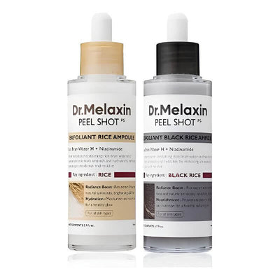 Two Dr. Melaxin Peel Shot ampoules on a white background